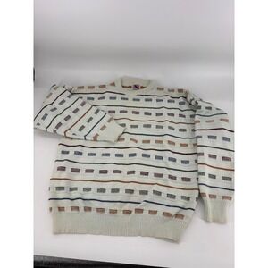 Vintage American Spirit Knit Sweater Striped Crew Neck Menswear, Casual Everyday
